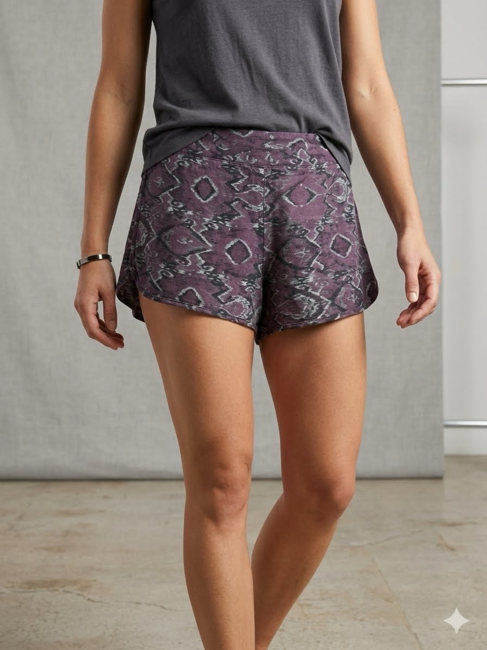 Michael Lauren Plum Geo-Print Athletic Shorts